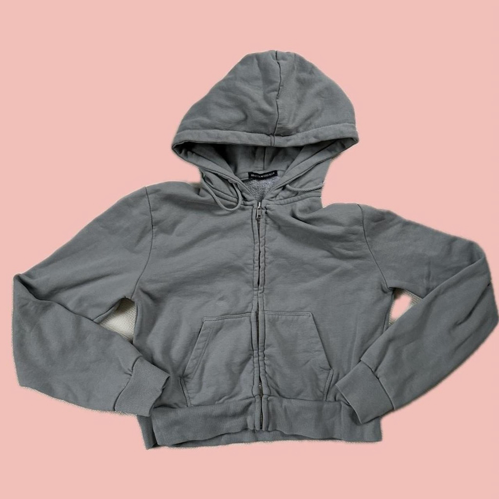 Brandy Melville Cropped Zip Hoodie - Blueish Gray